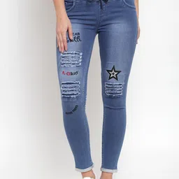 A-Okay Girls Slim Fit Mid-Rise Mildly Distressed Light Fade Embroidered Stretchable Jeans-picture-53