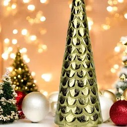 Hind Decor Gold-Toned Aluminium Christmas Cone Textured Curio Showpiece-image-72