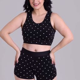 Keepfit Women Plus Size Polka Dot Printed Sleeveless Crop Top & High Rise Shorts Swimwear-picture-9
