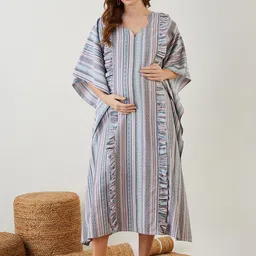 The Kaftan Company Printed Kimono Sleeves Ruffled Cotton Maternity Kaftan Midi Dress-image-20