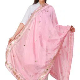 Exotic India Embroidered Art Silk Patchwork Dupatta-image-13