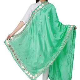 Exotic India Embroidered Art Silk Dupatta with Patchwork-image-54
