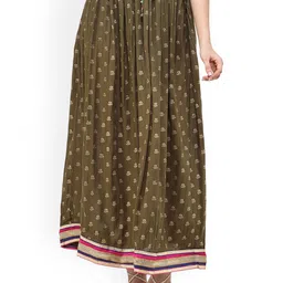 Exotic India Printed Golden Bootis Rayon A-Line Skirt with Patch Border-picture-51