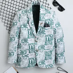 BAESD Boys Text Printed Notched Lapel Long Sleeves Single Breasted Blazer-0
