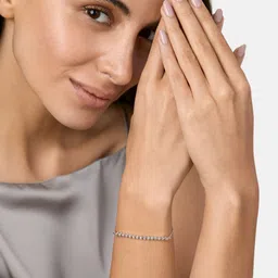 MINUTIAE Women Silver-Toned & White Brass Crystals Handcrafted Silver-Plated Link Bracelet-picture-38