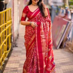 STAVA CREATION Warli Printed Silk Cotton Zari Saree-picture-26