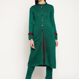 Be Indi Women Woven Design Solid A-Line Winter Kurta with Trousers-picture-43