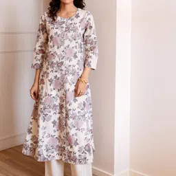 KALINI Floral Printed Regular Pure Cotton Kurta with Trousers-picture-21