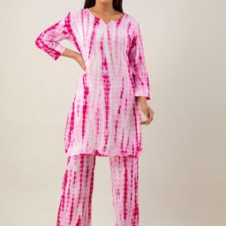 CELEBRAVO Tie-Dye Notch Neck Straight Kurta With Trousers-picture-46