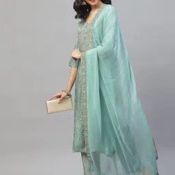 KALINI Bandhani Printed Regular Zardozi Kurta with Trousers & Dupatta-13