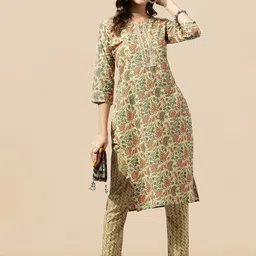 KALINI Floral Printed Regular Gotta Patti Pure Cotton Kurta with Trousers-picture-23