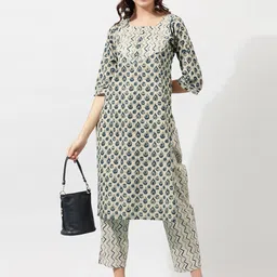 MIRCHI FASHION Beige Ethnic Motifs Printed Gotta Patti Pure Cotton Kurta with Trousers-27
