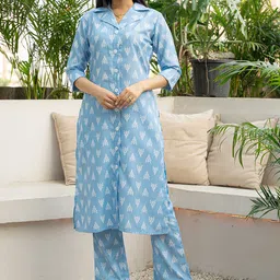 WEAVLLITE Ethnic Motifs Printed Shirt Collar Regular Kurta with Trousers-picture-12