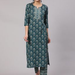 Nayo Women Printed Pure Cotton Kurta with Trousers-image-40
