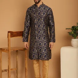 TREEMODA Men Ethnic Motifs Regular Dupion Silk Kurta with Churidar-image-4