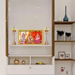 999Store Red Lord Ganesh With Lakshmi Mata Saraswati Mata Photo Frame Painting Wall Art-2