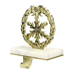 Hind Decor Gold-Toned & White Snow Flakes On Marble Base Festive Decor-16