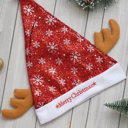 eCraftIndia Red & White Printed Santa Claus Hat for Christmas Festive Decor-57