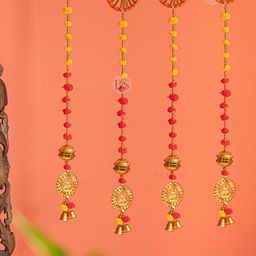 BS AMOR Set Of 2 Red & Yellow Latkan Toran Chakri Wall Hanging Festive Decor-23