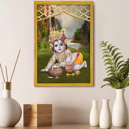 999Store Blue & Green Lord Bal Krishna Painting Wall Art-image-95