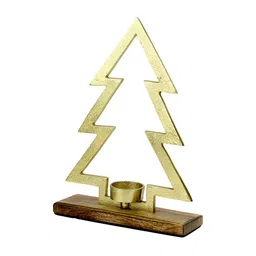 Hind Decor Gold Toned Christmas Tree-Shaped Candle Holder-image-73