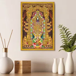 999Store Beige & Green Lord Tirupati Balaji & Lakshmi  Photo Painting Wall Art-10