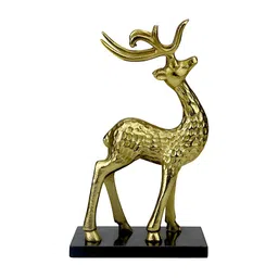 Hind Decor Yellow Standing Reindeer On Black Base Showpiece-image-1