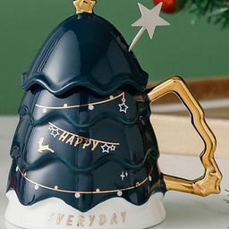 Little Surprise Box LLP Blue Printed Ceramic Mug With Spoon Festive Decor 330 ml-32