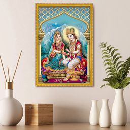 999Store Gold Toned & Blue Radha Krishna Photo Wall Art-51