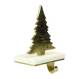Hind Decor Gold-Toned Aluminum Christmas Tree Marble Base Stocking Holder-4