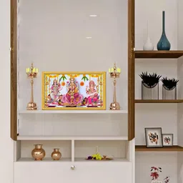 999Store Gold Toned & Purple Goddess Lakshmi Mata Saraswati Mata With Ganesh Wall Art-29