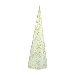 Hind Decor White and Gold-Toned Metallic Christmas Decorative Cone Curio Showpiece-1