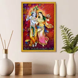 999Store Blue & Pink Wall Photo Frame with Lord Radha Krishna Photo Painting-20