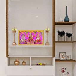 999Store Gold Toned & Purple Goddess Lakshmi Mata Saraswati Mata With Ganesh Wall Art-image-51