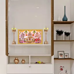 999Store Gold Toned & Pink Goddess Lakshmi Mata Saraswati Mata With Ganesh Wall Art-34