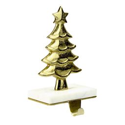 Hind Decor Gold-Toned & White Christmas Tree Marble Base Stocking Holder-2