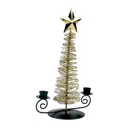 Hind Decor Gold-toned & Black Christmas Tree With With 2 Jointed Candle Holders-image-26