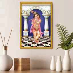 999Store Beige Wall Photo Frame with Lord Krishna Photo Painting-image-98