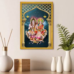 999Store Beige & Blue Shiva Parivar Photo Painting With Frame-51