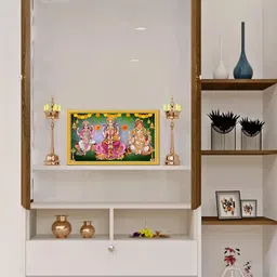 999Store Gold Toned & Green Goddess Lakshmi Mata Saraswati Mata With Ganesh Wall Art-17