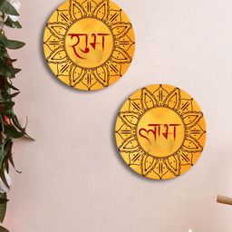 999Store Yellow & Red 2 Pieces Shubh Labh Printed Round Shape Wall Decor-image-24
