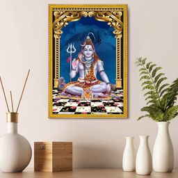 999Store Blue & Brown Lord Shiva Photo Painting With Photo Frame-43