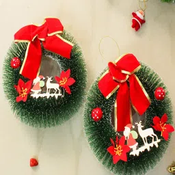 TIED RIBBONS Red 2 Pieces Textured Hanging Wreath Tree Ornaments Xmas Festive Decor-22