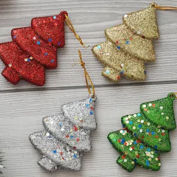 eCraftIndia Red & Silver Toned 4 Pcs Sparkly Christmas Trees-3