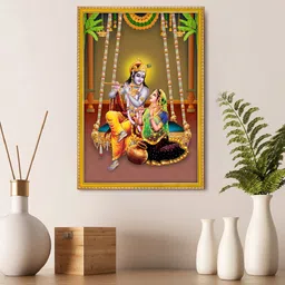 999Store Yellow & Green Lord Radha Krishna Painting With Photo Frame-25