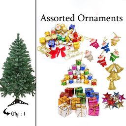 eCraftIndia Green 61 Pieces Christmas Tree With Stand & Ornaments Props Festive Decor-49