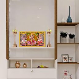 999Store Red & Gold Toned Lord Saraswati Mata Lakshmi Mata With Ganesh Wall Art-14