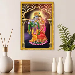 999Store Lord Krishna Playing Flute And Radha Framed Painting Wall Art-26