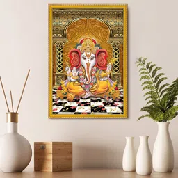 999Store Golden & Red Lord Ganesha Painting Wall Art-image-99