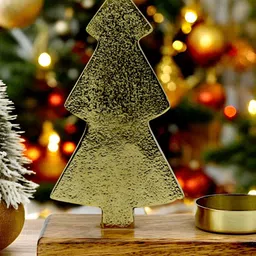 Hind Decor Gold Toned Christmas Tree-Shaped Candle Holder-image-35
